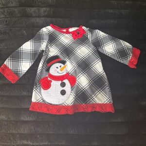 Emily Rose black & white plaid Christmas dress snowman appliqué red lace trim 3T